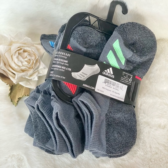 New with tag ADIDAS 6PK YOUTH CUSHIONED STAIN RESISTANT NO SHOW SOCKS SZ 13C-14Y - Picture 2 of 3